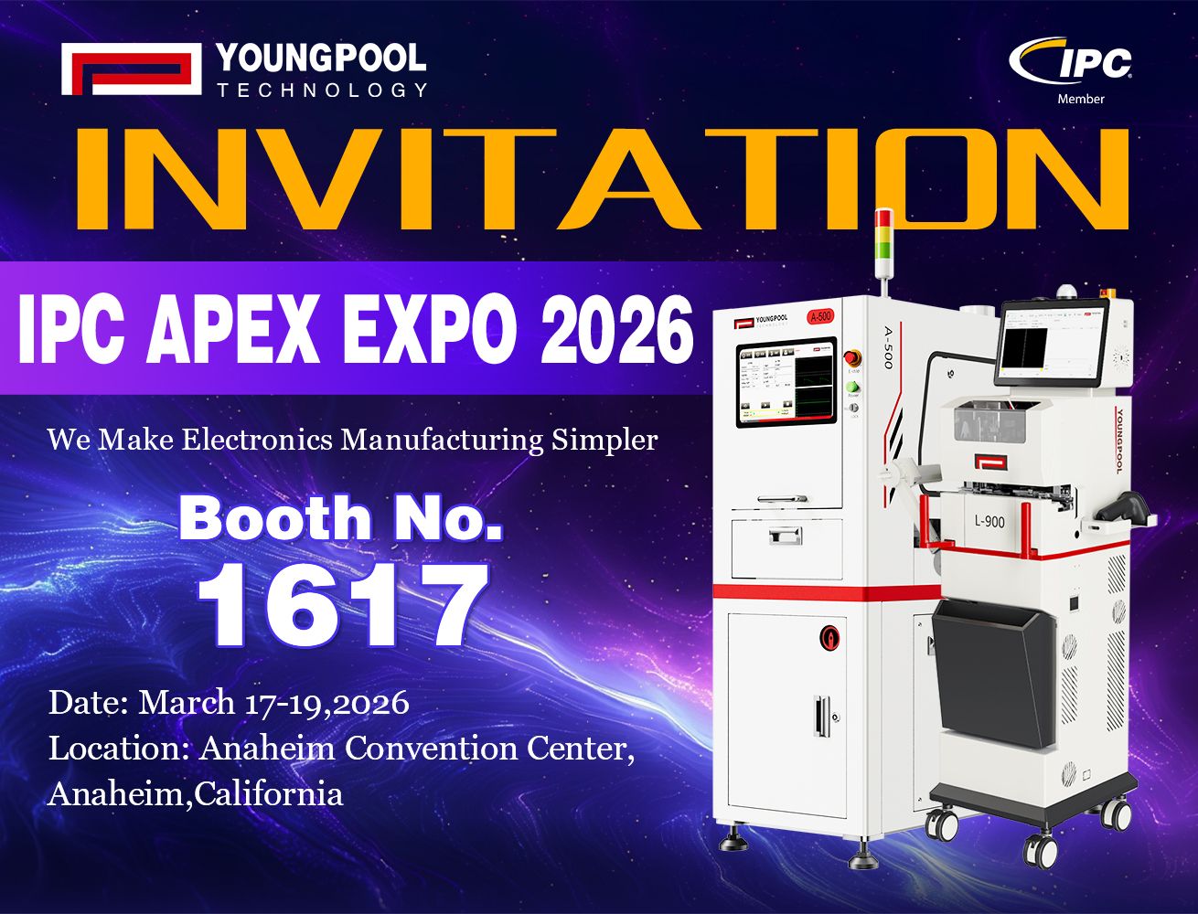 تدعوكم شركة يونغبول للتكنولوجيا بكل صدق لزيارة معرض IPC APEX EXPO 2026 والانضمام إلينا في استكشاف مستقبل التصنيع الذكي